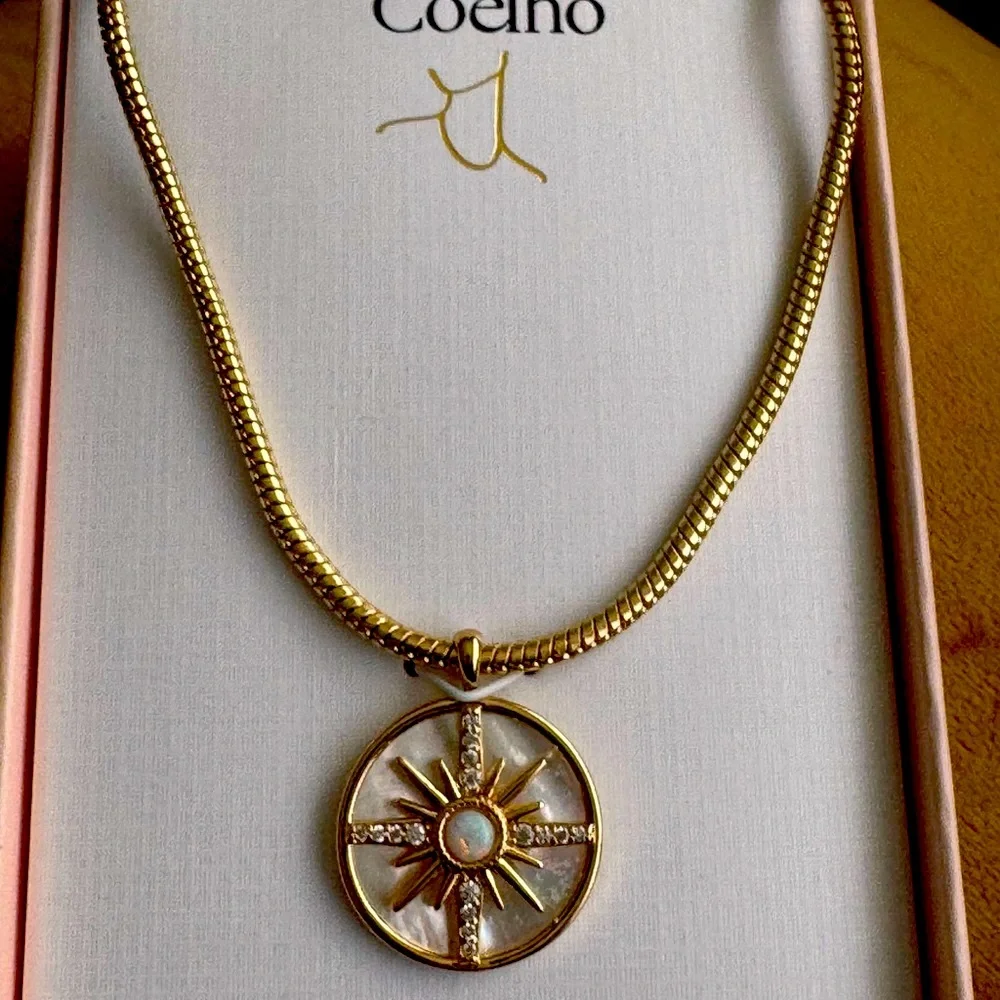 New Camila Coelho Gold color Sunburst Necklace with Opal